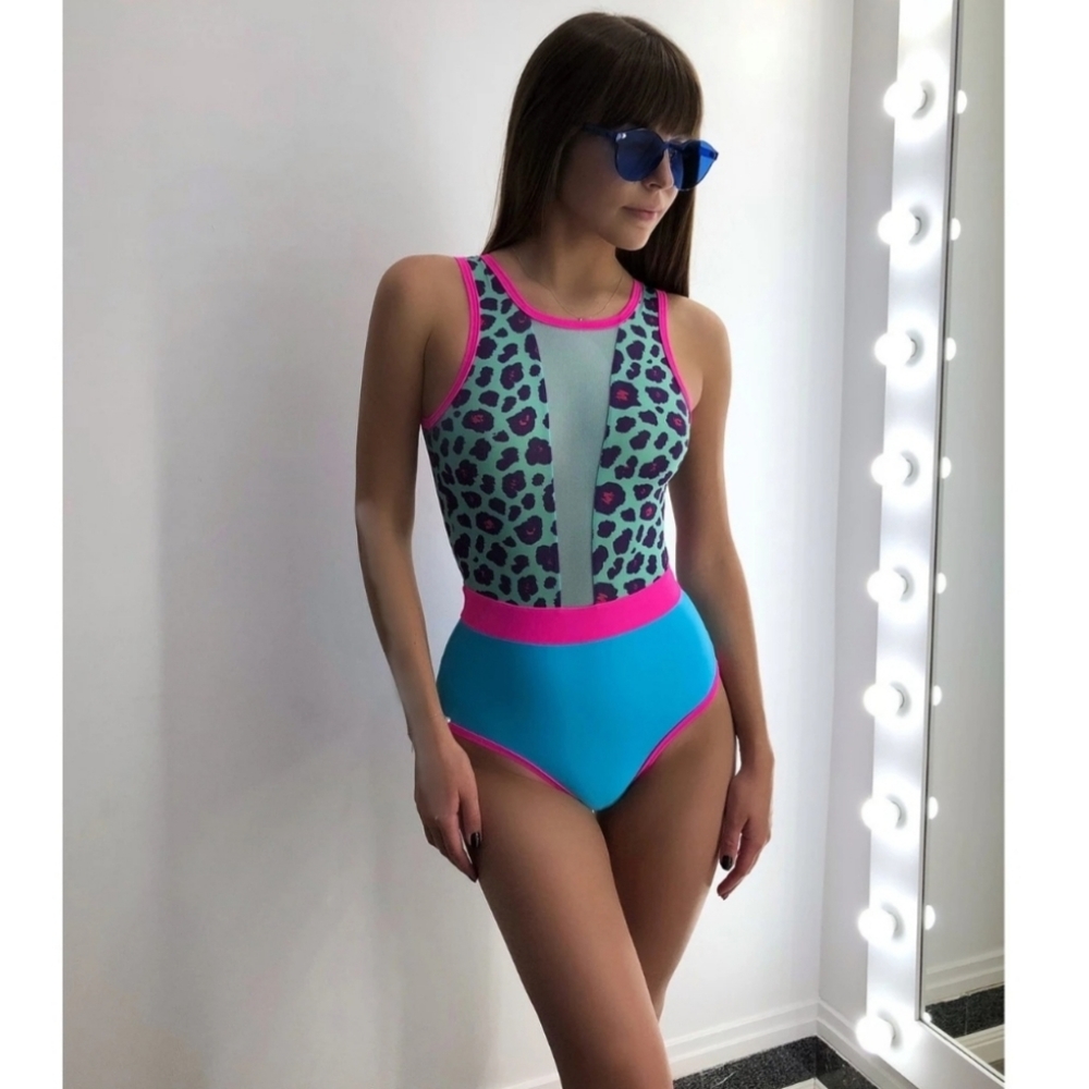 🔖Leopard Color Block Contrast Mesh Swimsuit